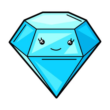 Kawaii mücevher taşının şirin bir çizimi. Mücevher ya da kristal komik karakter.