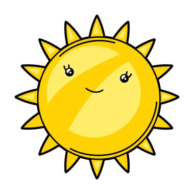 Kawaii cute illustration of sun. Cartoon funny character. clipart