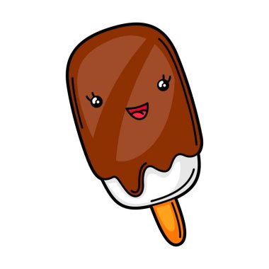 Kawaii tatlı dondurma çizimi. Çizgi film karakteri.