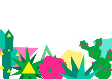 Kaktüslü ve sulu bir arka plan. Geometrik tarzda soyut bitkiler.