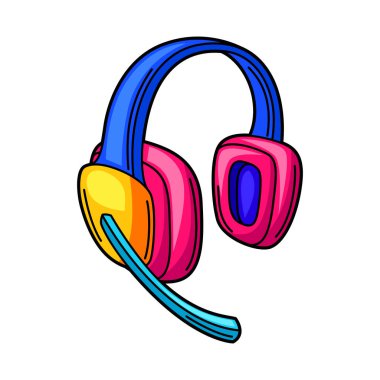 Illustration of gaming headphones. Cyber sports, computer games, fun recreation. Teenage creative illustration. Trendy symbol in modern cartoon style.