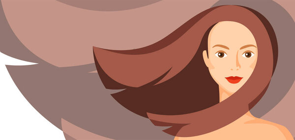 Фон с девушкой и волосами. Концепция салона красоты или парикмахерской.