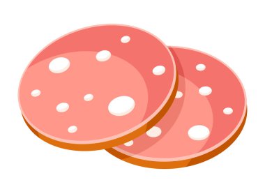 Sosis dilimleri tasviri. Kasap dükkanları ve endüstriler için reklam simgesi veya imajı.