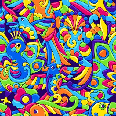 Tropikal kuşlarda kusursuz desen. Meksika seramik şirin saf sanat. Etnik dekoratif nesneler. Geleneksel halk çiçekleri..