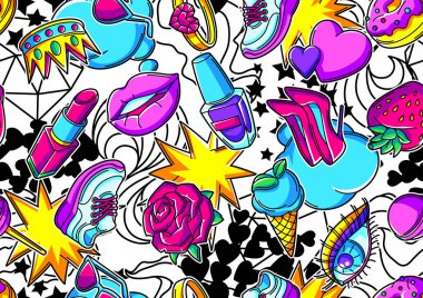 Moda hatunları gibi pürüzsüz desenler. Renkli, sevimli bir ergen geçmişi var. Modern tarzda yaratıcı kızlar sembolleri.