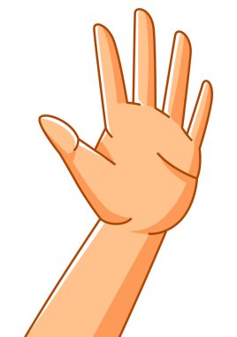 Illustration of hand in stop gesture. Sign of protest and prohibition. Warning signal.