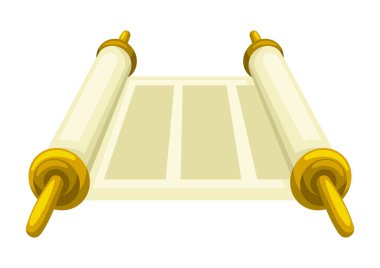 Tevrat Parşömeni 'nin tasviri. Yahudi Hukuk Kitabı. Ahşap saplı antik parşömen.