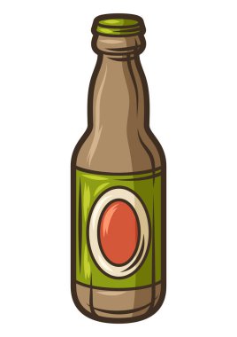 Cam bira şişesinin resmi. Kabartma el çizimi tarzında bir nesne. Bira festivali veya Ekim Festivali için eski dekoratif öğeler.