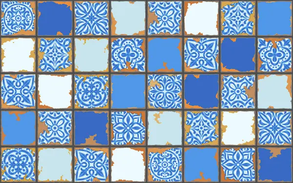 Portekiz azulejo klasik seramik seramik deseni. Çürük diş mineli eski bir arkaplan. İtalyan çömleği ya da İspanyol majolikası. Akdeniz geleneksel süsü.