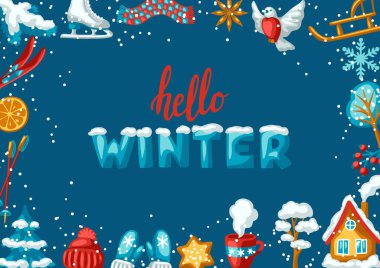 Kış mevsimi. Açık hava eğlencesi ve sevimli eğlenceli şeyler. Mutlu Noeller ve tatil zamanı..