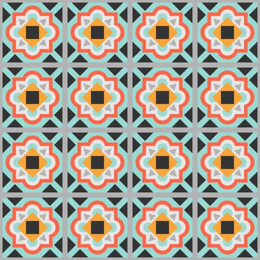 Seramik fayans soyut desen. Geometrik basit motif. Etnik halk süsleri. Meksika Talavera, Portekiz Azulejo ya da İspanyol Majolica.