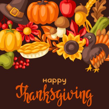 Şükran Günü geçmişin kutlu olsun. Tatil eşyalarıyla tasarım. Geleneksel sembolleri kutla.