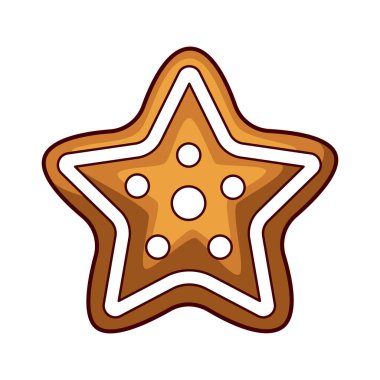 Komik zencefilli çörek tasviri. Tatlı Mutlu Noeller. Çizgi film tarzında şirin bir sembol.