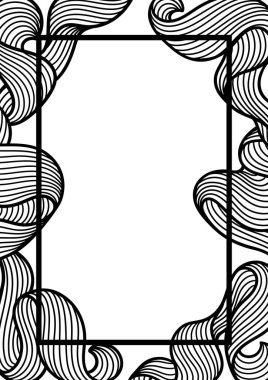 Kıvırcık dalgalı çerçeve. Tek renkli çizgiler siyah beyaz dokular. Dalgalı soyut kürk ya da saç.