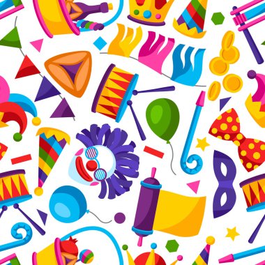 Purim Musevi bayramınız kutlu olsun. Geleneksel lunapark sembolleriyle arka plan.