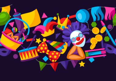 Purim Musevi bayramınız kutlu olsun. Geleneksel lunapark sembolleriyle arka plan.