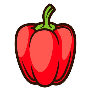 Taze olgun biber tasviri. Sonbahar sebze hasadı. Çiftlikler, pazarlar ve dükkanlar için yiyecek. Simge veya tanıtım resmi.