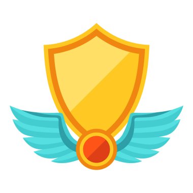 Altın kalkanın tasviri. Spor veya kurumsal yarışmalar için ödül veya ödül.