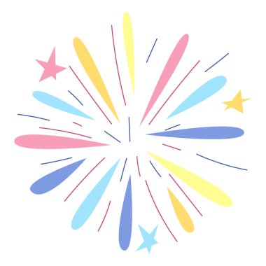 İyi ki doğdun havai fişeği tasviri. Parti davetiyesi. Kutlama ya da tatil ögesi.