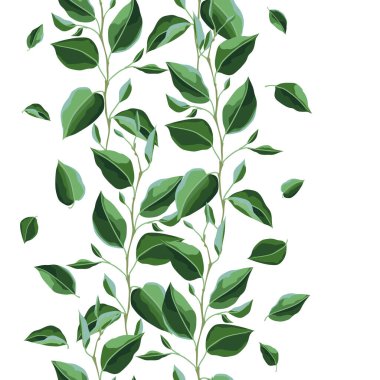 Dalları ve yeşil yaprakları olan kusursuz bir desen. Bahar ya da yaz stilize yapraklar. Mevsimsel illüstrasyon.