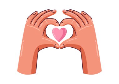 Kalbi tutan ellerin Sevgililer Günü illüstrasyonun kutlu olsun. Romantik tatil imajı ve aşk sembolü.