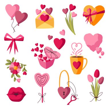 Sevgililer günün kutlu olsun. Romantik eşyalar ve aşk sembolleri.