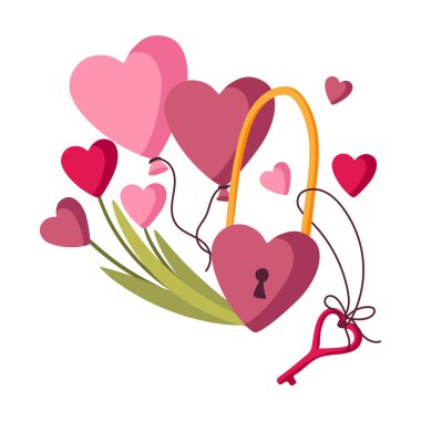 Sevgililer Günün kutlu olsun. Romantik eşyalar ve aşk sembolleriyle tatil arkaplanı.