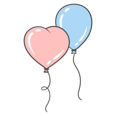 Kalp ve mavi şeklinde pembe balon tasviri. Tatil ve kutlama dekorasyonu için resim.