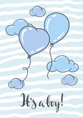 Doğum günün kutlu olsun ve davetiye kartı. Tatil çocuğu duş sembolleri ve eşyalar..