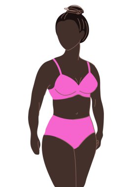 Bikinili güzel bir kadın tasviri. Sütyen ve külot takımı. Soyut biçimlendirilmiş figür.