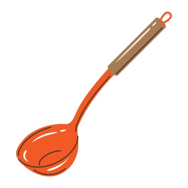 Yemek kepçesinin tasviri. Biçimli mutfak ve restoran gereçleri.