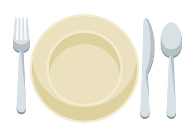 Tabağın çatal bıçakla çizimi. Kahvaltı ikonu. Menü barları, restoranlar ve dükkanlar için yiyecek öğesi.