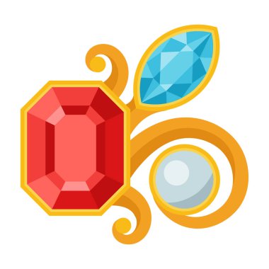 Değerli taşları olan güzel altın mücevher broşu. Modaya uygun aksesuarlar..