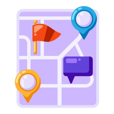 İşaretler ve bayraklar ile şehir haritası soyut arkaplan tasarımı. Sokaklar ve yollar çizilmiş. Coğrafya ve haritacılık, seyahat ve turizm için görüntü.