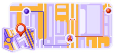 İşaretler ve bayraklar ile şehir haritası soyut arkaplan tasarımı. Sokaklar, yollar ve binalar. Coğrafya ve haritacılık, seyahat ve turizm için görüntü.