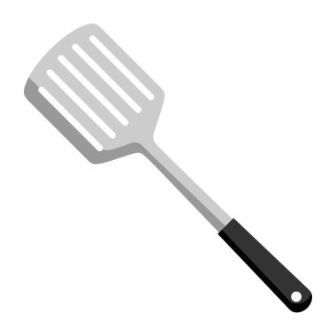 Çelik pişirme spatulasının resmi. Biçimli mutfak ve restoran gereçleri.