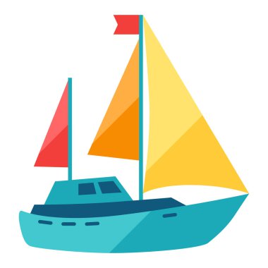 Yelkenli veya gemi tasviri. Seyahat ya da seyahat için deniz ya da deniz görüntüsü. Biçimlendirilmiş simge.