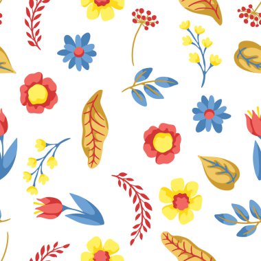 Bahar çiçekleri ile Seamless modeli. Güzel dekoratif doğal bitkiler, tomurcukları ve yaprakları.