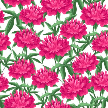 Seamless pattern with peonies flowers. Beautiful decorative spring plants. Natural background.