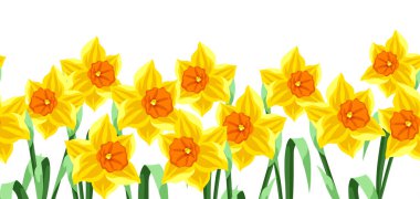 Seamless pattern with daffodils flowers. Beautiful decorative spring plants. Natural background.