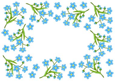 Çerçevelet beni unutma çiçekleri değil. Güzel dekoratif bahar bitkileri. Doğal illüstrasyon.