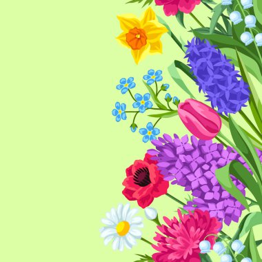 Bahar çiçekleriyle kusursuz desen. Çiçek açan güzel desenli bitkiler. Doğal illüstrasyon.