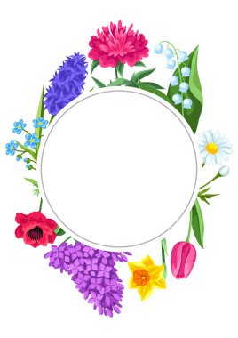 Yaz çiçekleriyle dekoratif çerçeve. Çiçek açan güzel desenli bitkiler. Doğal illüstrasyon.