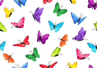 Dekoratif kelebeklerle kusursuz desen. Renkli parlak soyut böcekler.
