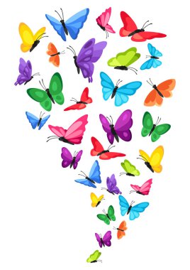 Dekoratif kelebeklerle arka plan tasarımı. Renkli parlak soyut böcekler.