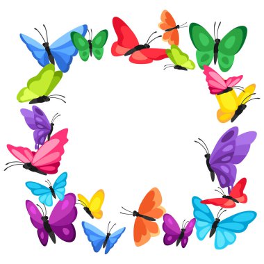 Frame design with decorative butterflies. Colorful bright abstract insects.