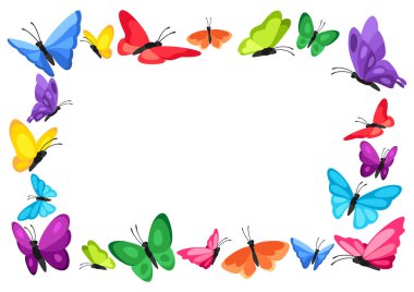 Frame design with decorative butterflies. Colorful bright abstract insects.