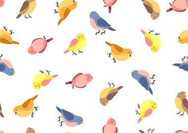 Seamless pattern with stylized birds. Image of wild birdie in simple style. Vector icons.