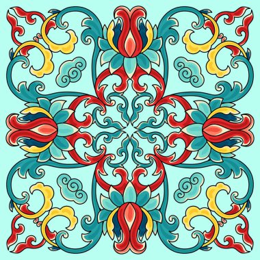 Çin seramik seramik deseni. Geleneksel doğulu çiçek süsü. Duvar ya da zemin dokusu. Klasik dekoratif porselen çömlek..