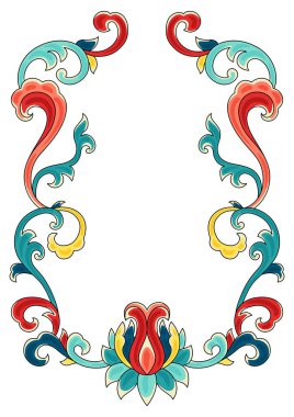 Çin geleneksel seramik süs çerçevesi. Geleneksel oryantal çiçek porseleni süsü. Klasik dekoratif sanat.